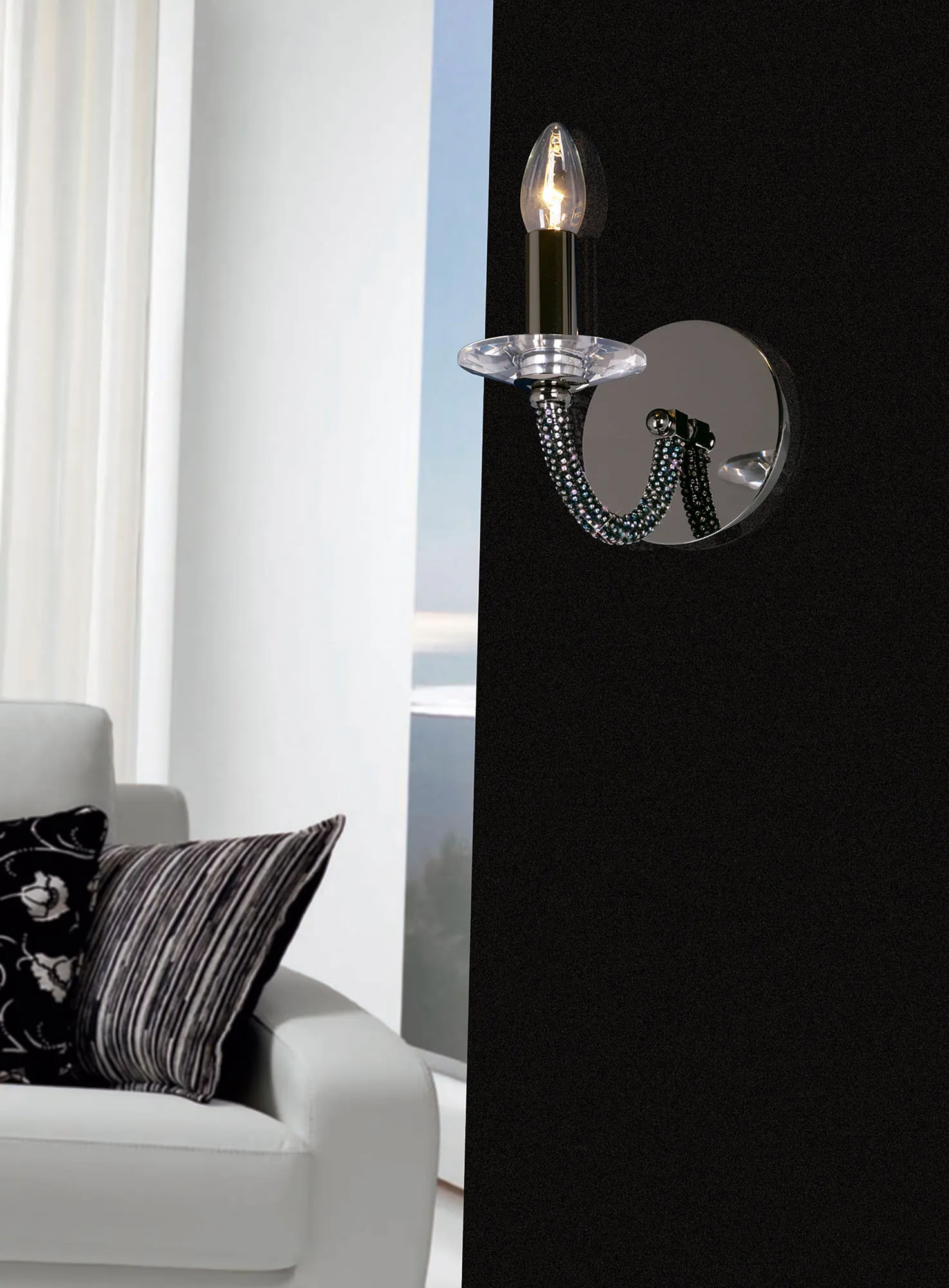 Elena Black Chrome Crystal Wall Lights Diyas Armed Wall Lights